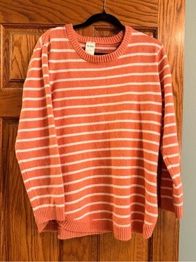 Blair Coral and White Striped Knit Pullover